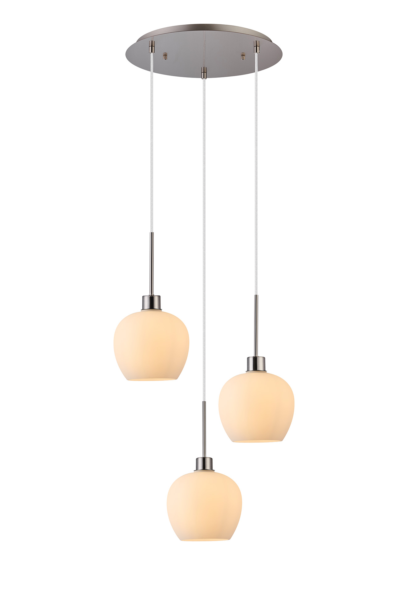 DK1371  Lori 40cm Round Pendant, 3 Light Adjustable E27, Satin Nickel/Opal Wine Shades